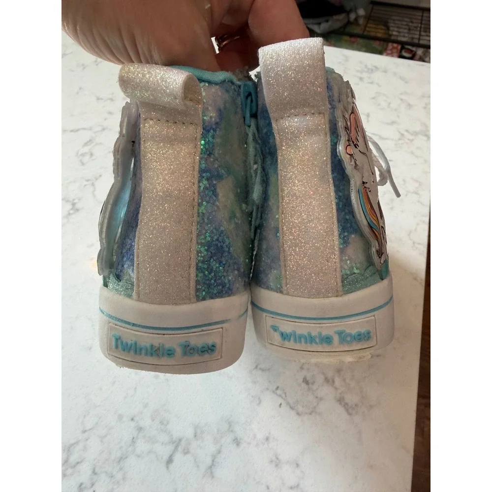 Skechers Twinkle Toes Unicorn Light Up High Top Sneakers Blue Silver 314399L 12